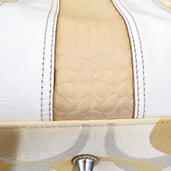 Coach Hampton Optic Signature Stripe Yellow White Double Handle Purse Bag - Picture 6 of 16